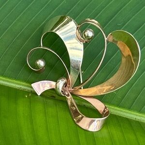 Antique Forstner 10k solid yellow & rose gold bow brooch pin 11 grams